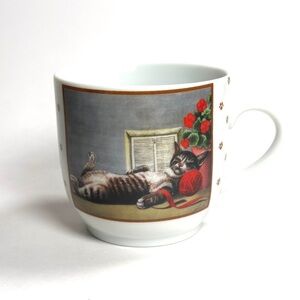 Lowell Herrero Mug, Vintage, Cat With Yarn, Roses, Ceramic Collection, 80s